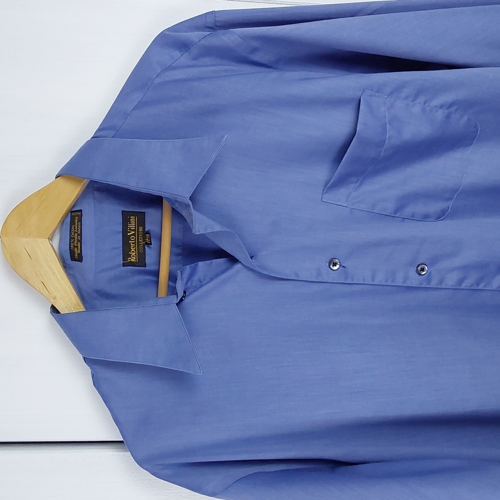 Roberto Villini |Mens Blue Sheen Dress Shirt Pocket Button Down  Office Sz.16.5